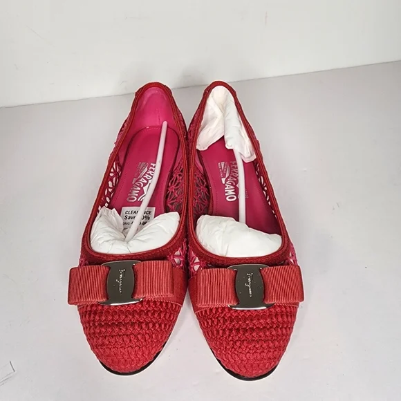 Salvatore Ferragamo Variner Knit Ballet Flat Sandals in Pink Size 9.5